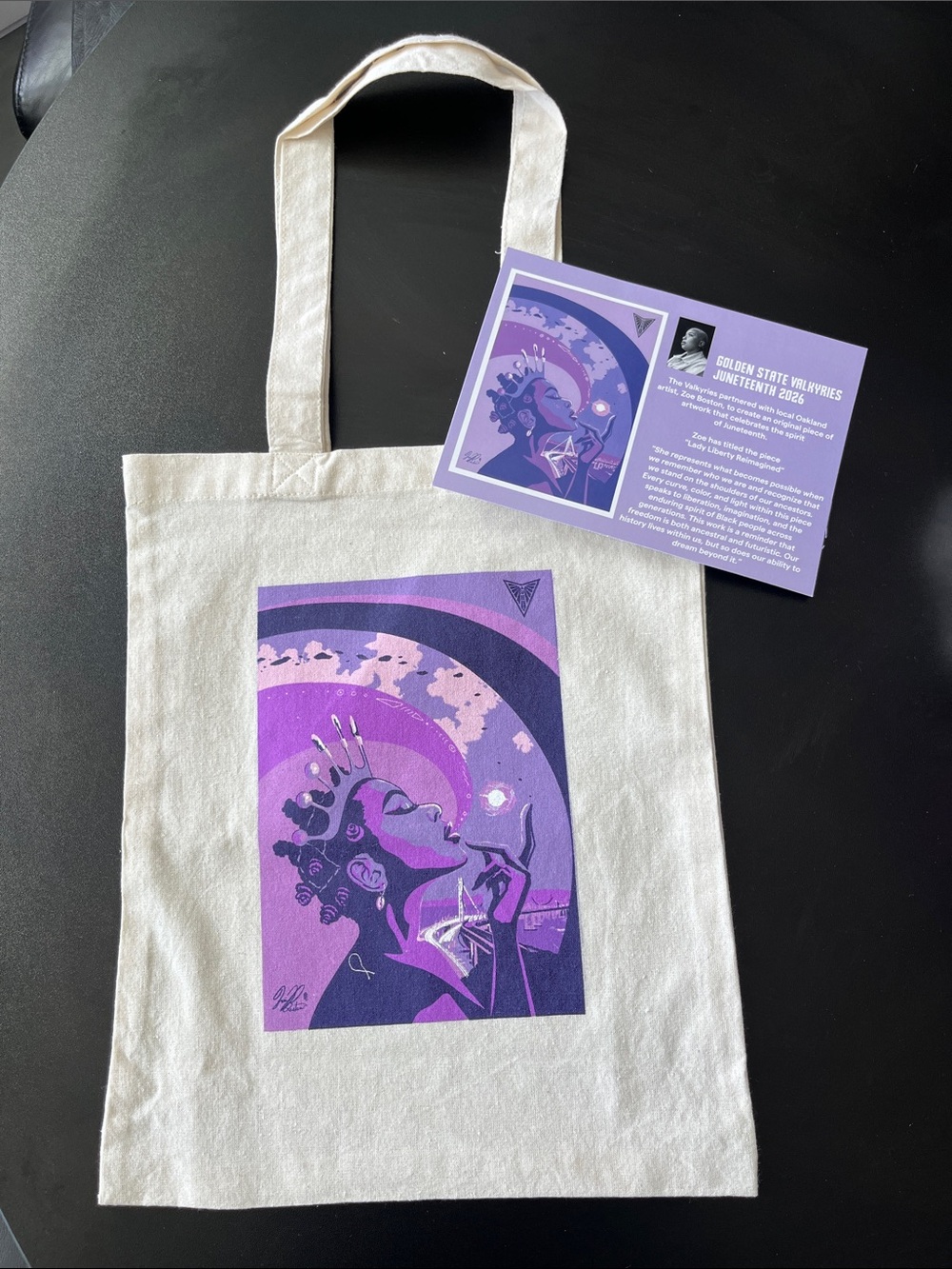 Golden State Valkyries Juneteenth 2026 canvas tote bag, NEW.